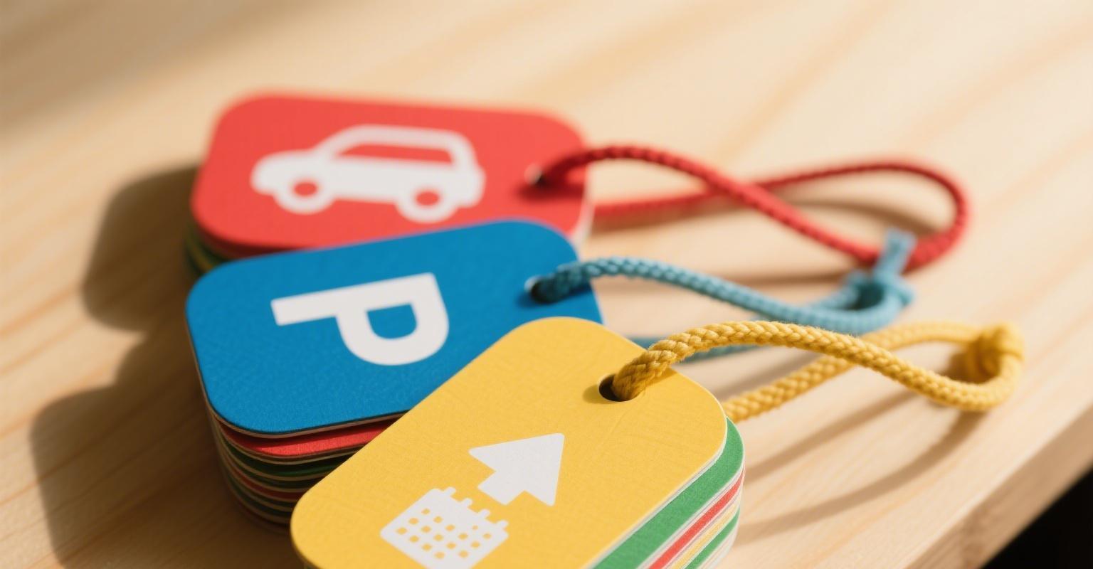 Colorful rearview mirror hang tags for parking permits